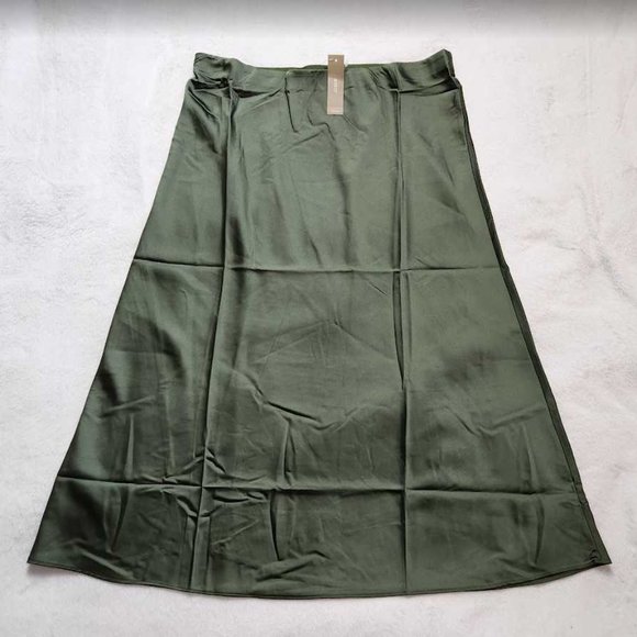 New women's S J Crew Gwyneth slip midi skirt in Utility Green - Picture 3 of 10